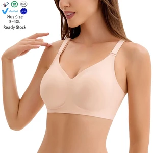 Women's Seamless Wireless Bra Large Size Push-Up Side Breast Collection Cross-Border Trade Jelly Glue Solid Pattern Wire Free BH