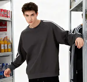 Cotton Fleece-lined 380g Heavy Loose Raglan Sleeve Heart Solid Autumn Winter Fashion Brand Youth Campus Crew Sweatshirt Men's