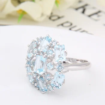 Abiding Fashion Emerald Natural Gemstone Sky Blue Topaz Ring Trendy Gift Jewelry Studded Wedding Ring For Women