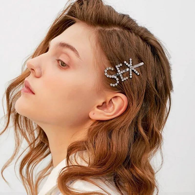 Go Party Letter Hair Pins Crystal Rhinestones Bobby Pin Hair Clips Women Hairgrip Full Diamond Barrette Hair Accessories