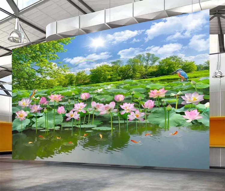 Lotus Pond Wallpaper Designs Natural Scenery Wall Mural Landscape Painting 3d  Wallpaper - Buy 3d Wallpaper,3d Washable Wallpaper,3d Decorative Wallpaper  Product on 