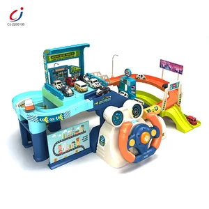 DIY Assemble Slot Urban Rail Transit Toy Steering Wheel Driving Simulation Track Car Garage Parking Lot Kids Toy