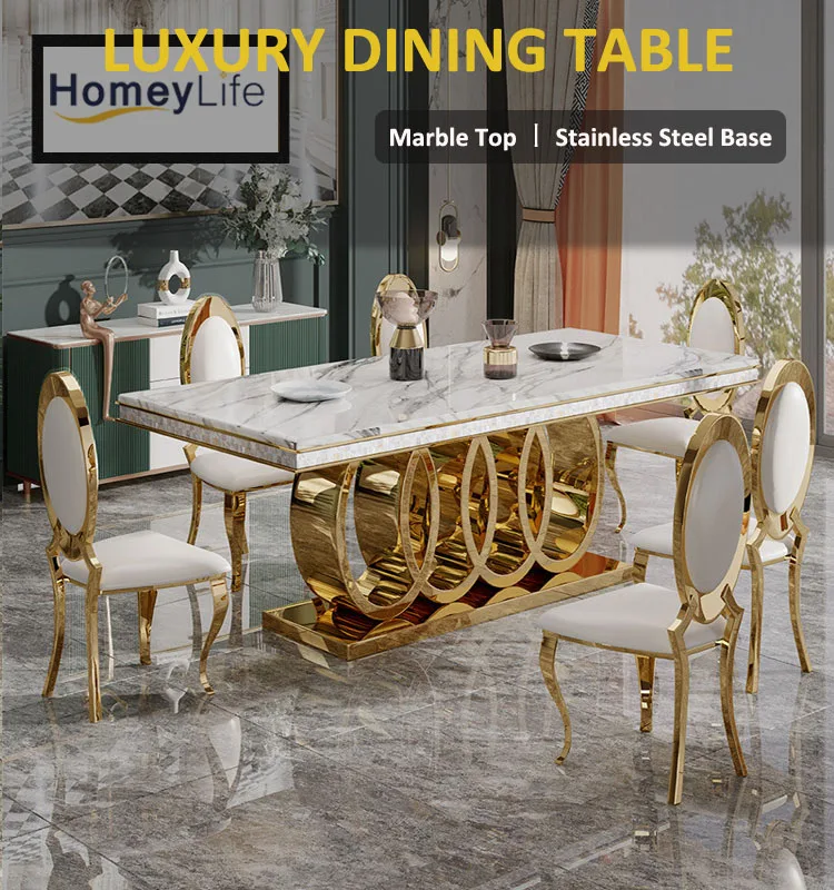Luxury Stainless Steel Marble Dining Table Modern Marble Dining Table ...