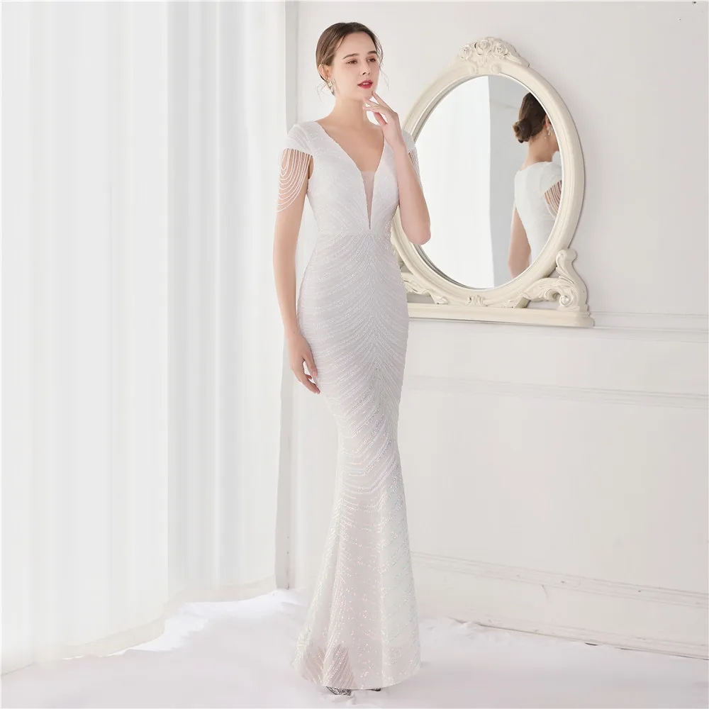 strapless open back dress Adora Design 3194 Sequin Illusion V-Neck Fitted Slit Prom Gown
