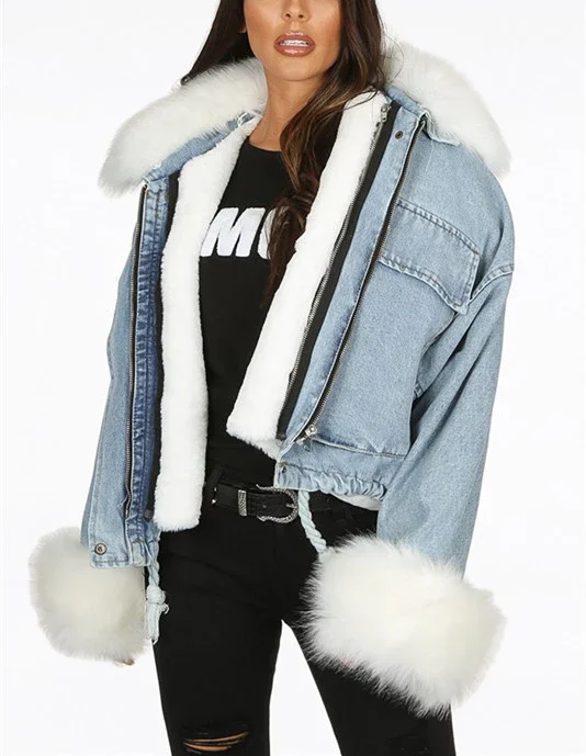 Fur Jacket Woman Luxury Fashion Oversized Denim Coats
