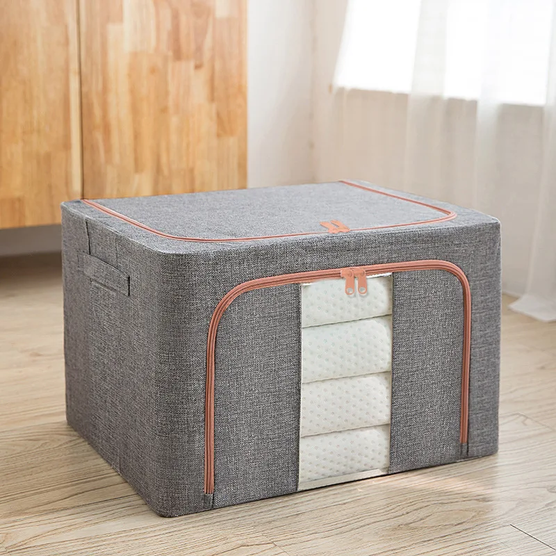 Clothes Storage Bins Box - Foldable Stackable Container Organizer Set with Clear Window & Carry Handles & Metal Frame