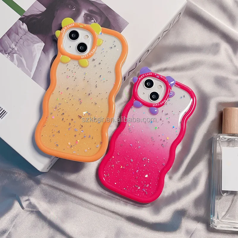 Cartoon Transparent Wave Bear Bling Glitter Epoxy Dropping Glue Tpu