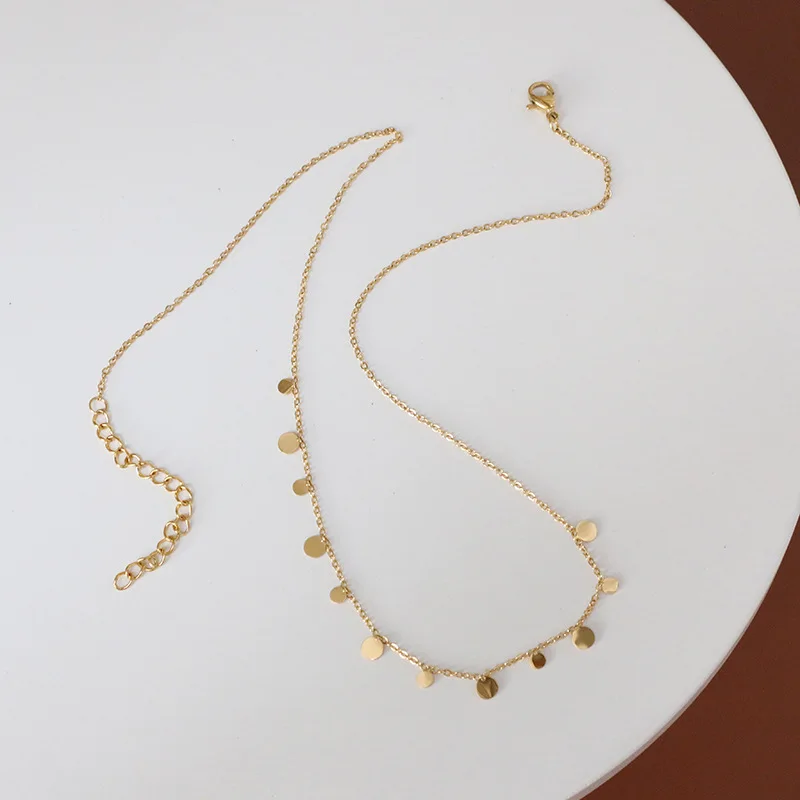 Round Waterdrop Rectangle Small Charms Tinny Pendants Gold Necklaces Stainless Steel Chokers for Women Dainty Minimalist Jewelry