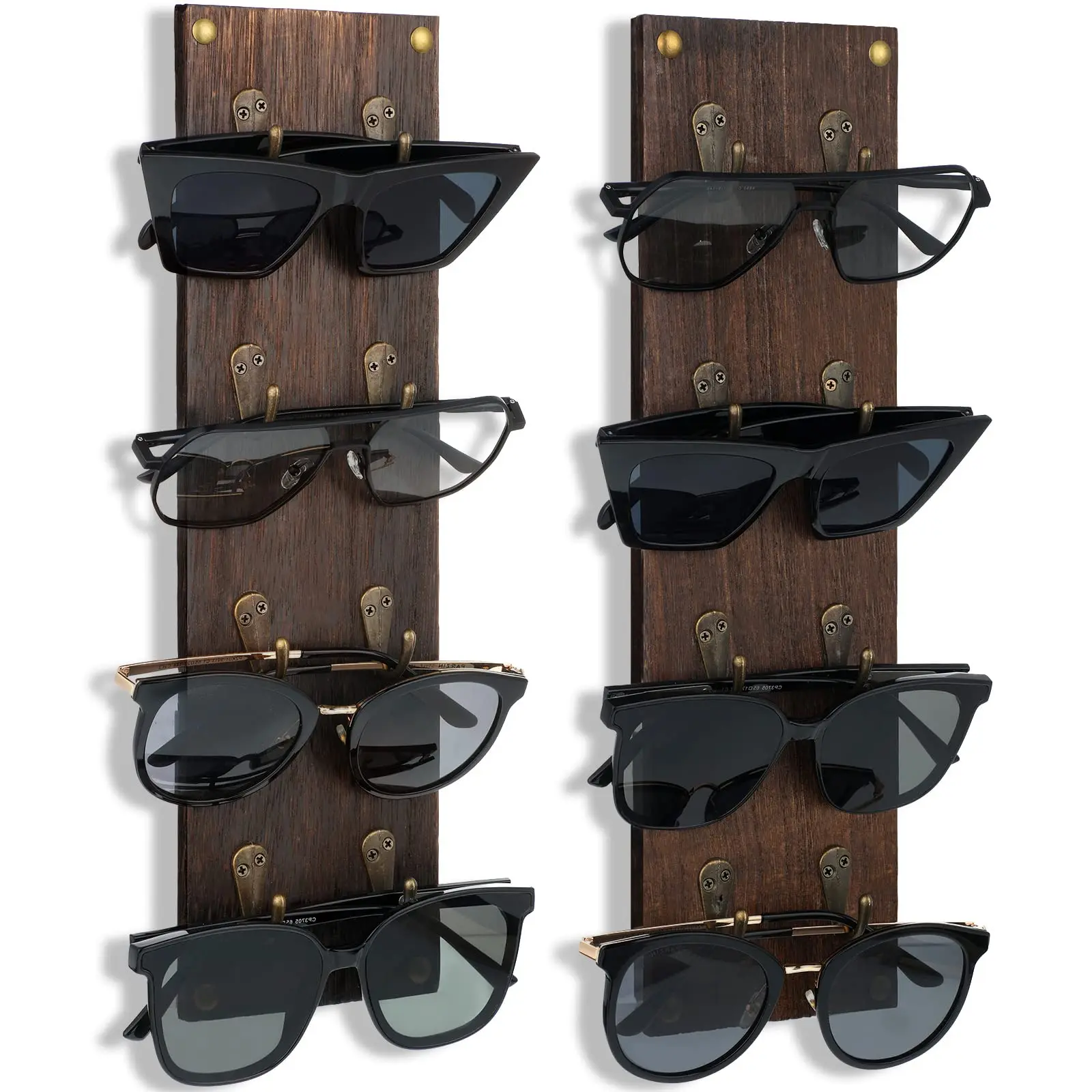 Rustic Wooden Sunglasses Holder Wall Mounted Eyeglasses Organizer Rack for 4 Pairs Glasses Display Storage Wall Decoration