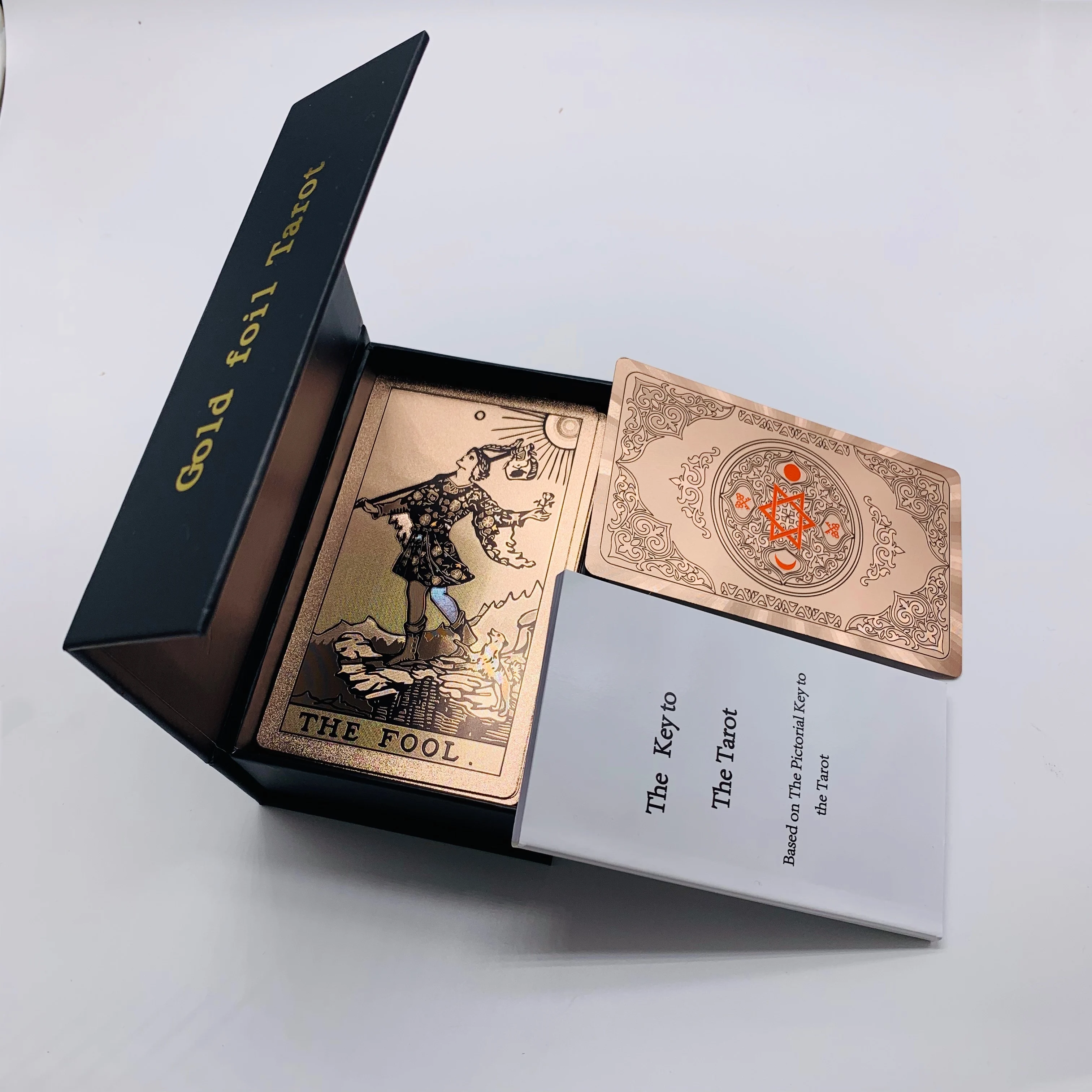 Оптовая продажа, новый дизайн, розовое золото, глянцевый принт, карты Таро, игра с руководством в изысканной коробке