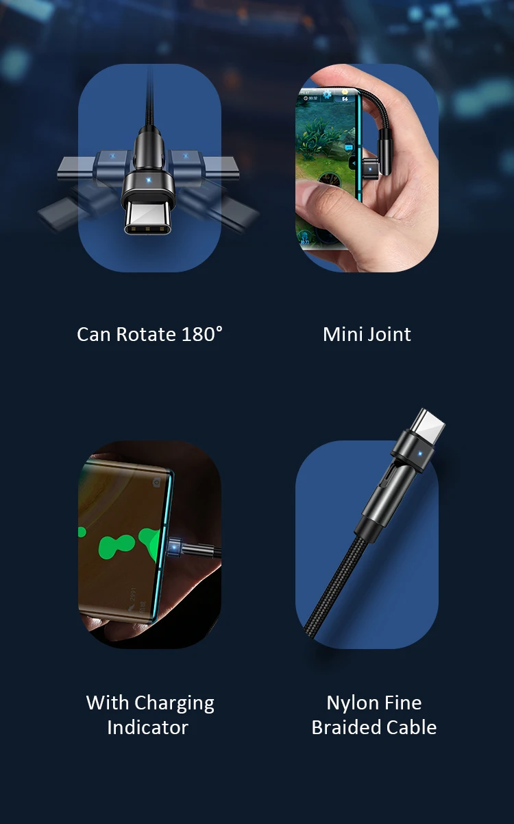 USAMS Aluminium Alloy U60 Type-C Rotatable Charging indicator USB Cable - ANKUX.COM