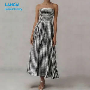 Custom Apparel Manufacturers Wholesale Boutique Clothing Women Strapless a Line Tweed Midi Dresses