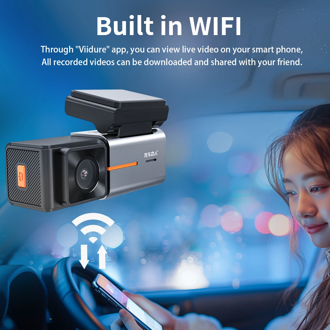 Body Camera Rexing V3 Dual Camera Dash Cam – Front & Inside Cabin 1080p, Wi-Fi, GPS, Supercapacitor, Parking Mode, Night Vision, 2.7" Screen Dual Channel Dash Cam