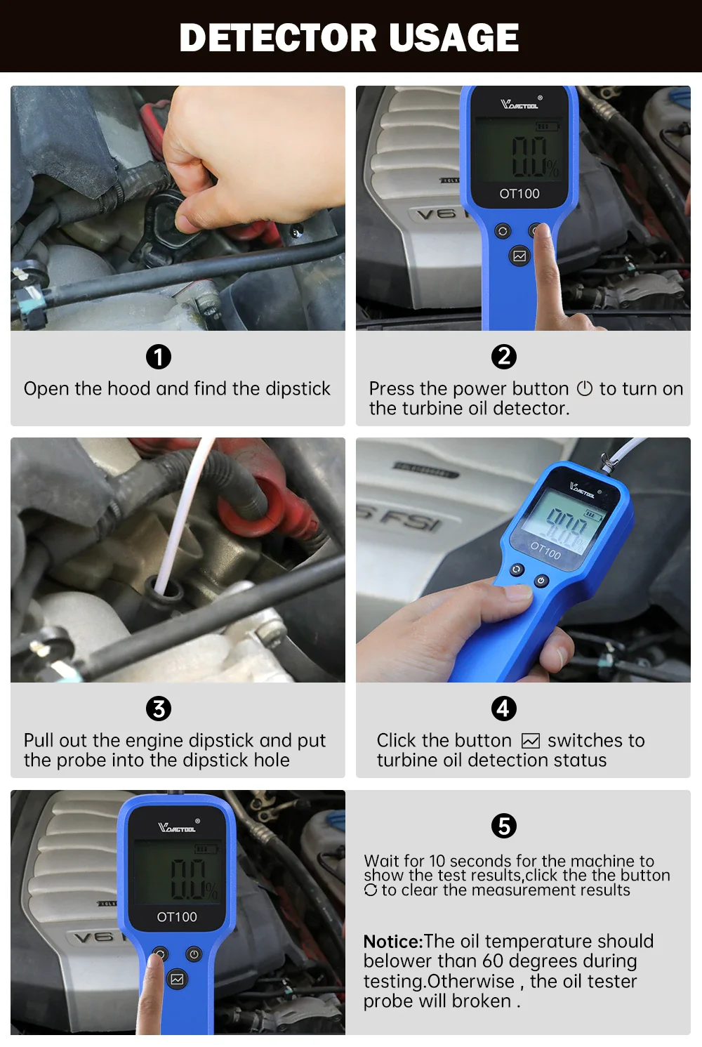 Vdiagtool OT100 Engine Oil Tester Oil Quality Detector With LED Display for Car Gas Analyzer Oil Checker with Sound Alarm