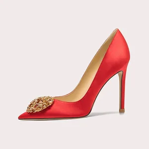 Lily Wei New Bright Red Satin Pointed Toe Stiletto Heels Versatile Plus Size  Decor Elegant Luxury Pumps