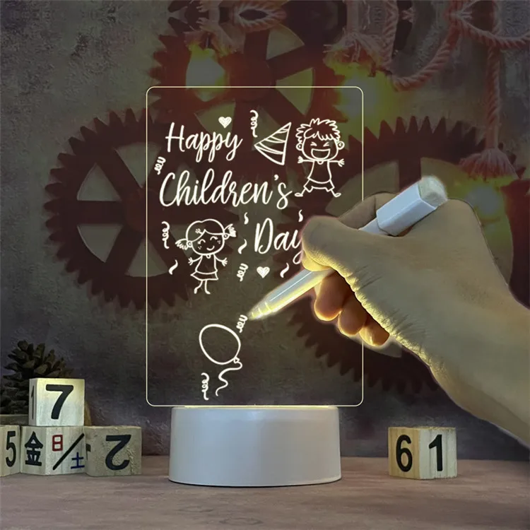 Erasable LED Message Writing Board Blank Acrylic Memo Lamp LED Night Light With Various Custom Bases