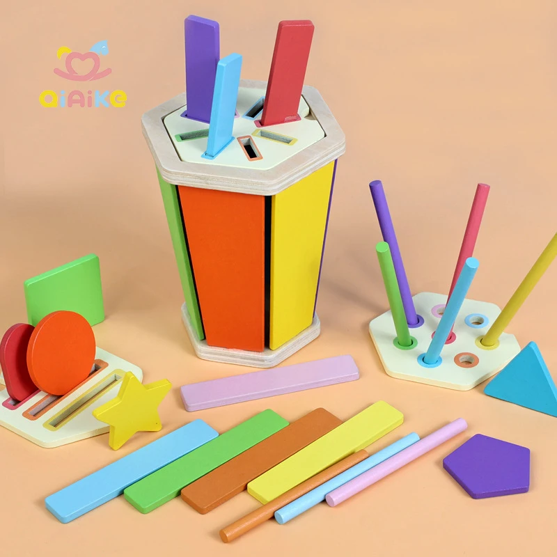 Montessori na Kahoy na Tube para sa Pag-uuri ng Kulay at mga Laruan para sa Pag-uuri ng Heometrikong Hugis: Mga Edukasyonal na Laruan para sa Pagkakagrip ng mga Bata, Para sa mga Bata na Nasa Edad na 3 Pataas