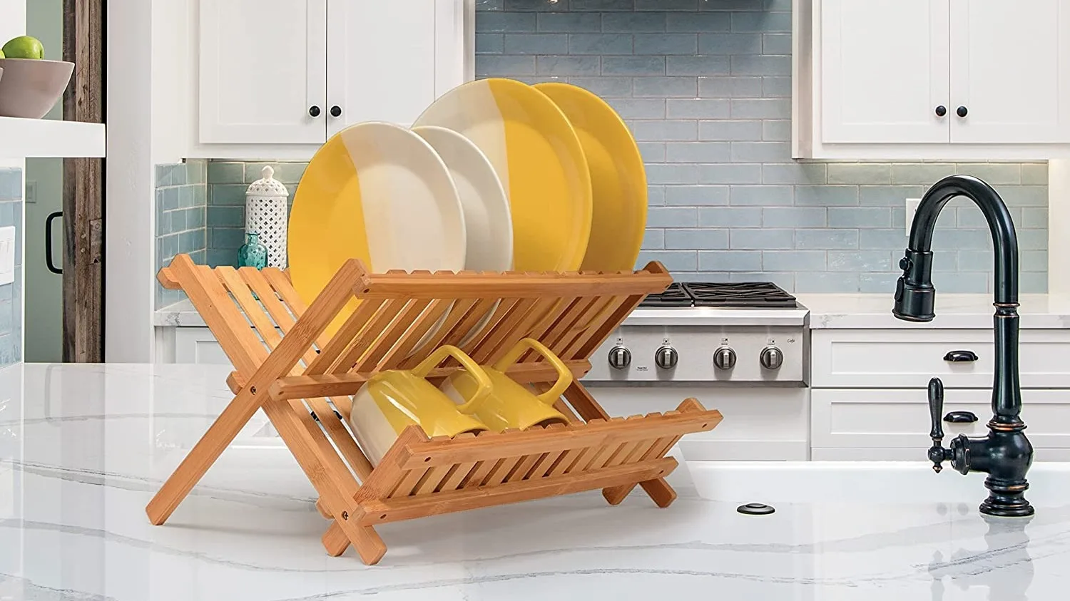 Bamboo Dish Rack Foldable Dish Drying Rack Collapsible Dish Drainer ...