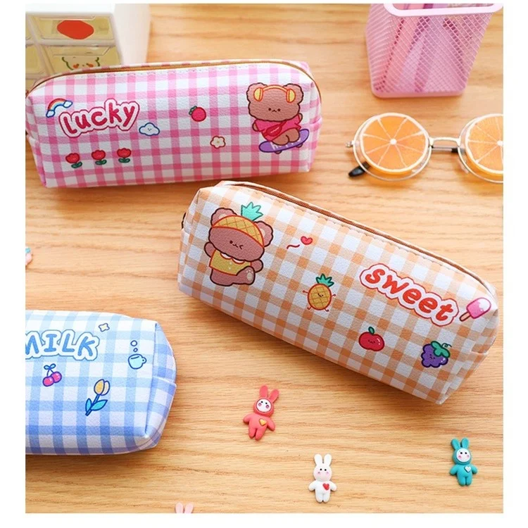 Bear Lattice Pencil Case Primary School Students Ins Girl Heart Storage ...