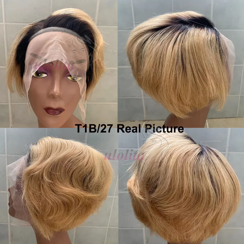 Damen Kurzer Bob Pixie Cut Perücke Tiefe Seite T Teil Spitze Echthaar Perücke 6 Zoll 180% Dichte Glatt Transparent Lace Front Perücken_voghion.com