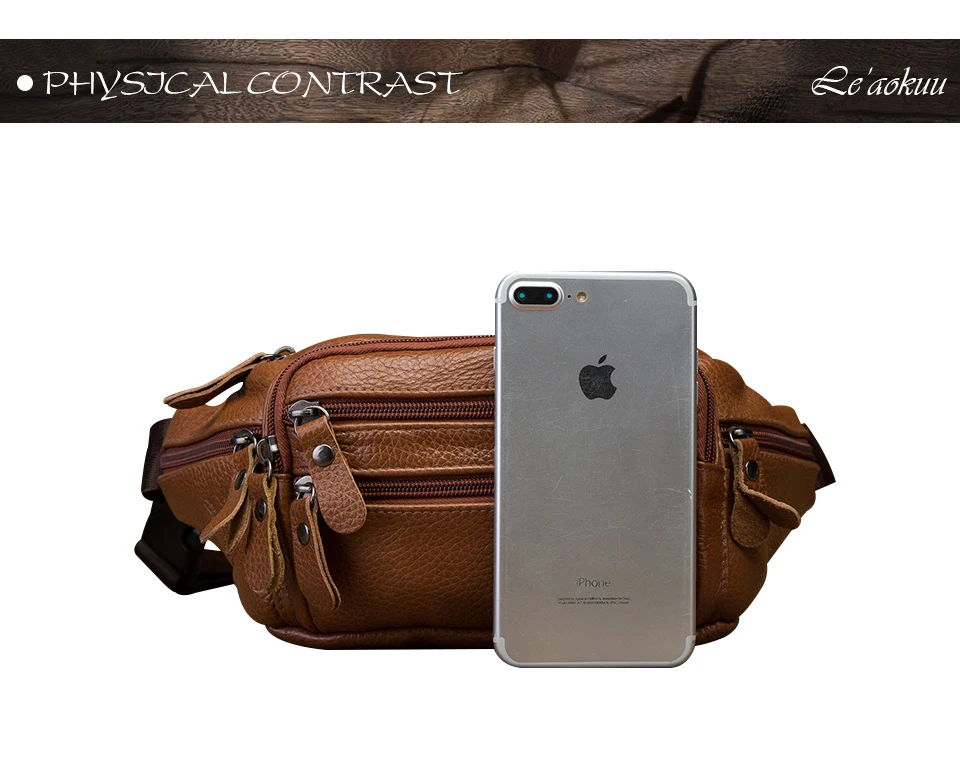 Fashion Quality Leather Male Waist Bag Design Casual Cell Phone Case Pouch Travel Fanny Pack Men 004