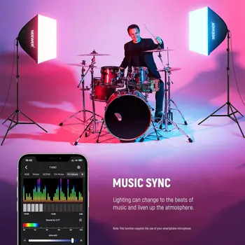 NEEWER 9 Effect Modes 2 Pack 26W LED Bulbs RGB Softbox Lighting Kit with App Control detail image
