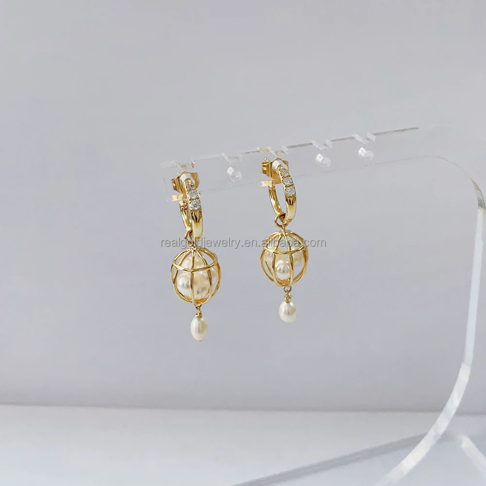 14k Au585 Solid Gold Stud Earrings Trendy Style Lab Diamond Beautiful