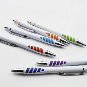 Promotional Customer logo Pen From Ball Pen Factory Cheap White Body Click White Body Ballpoint Pen with Metal Clip