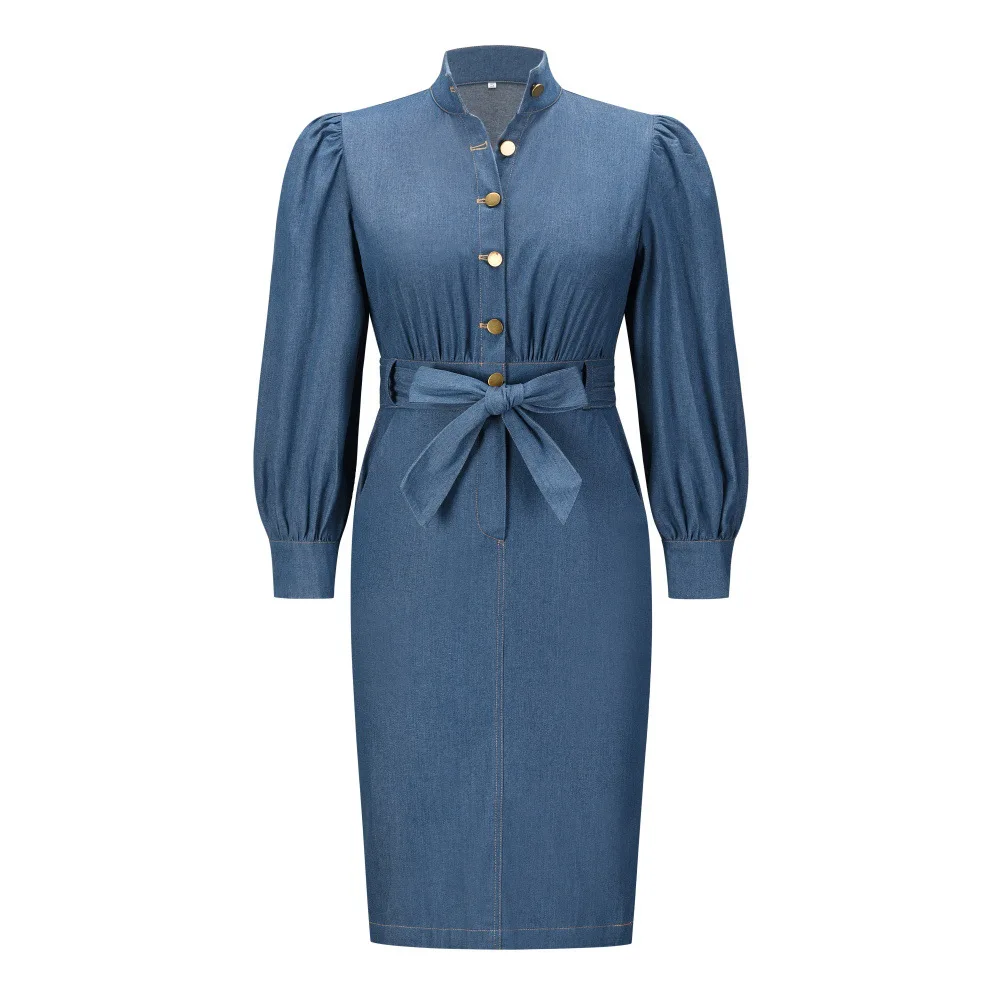 New Arrival Elegant Long Sleeve Denim Dress for Ladies Plus Size Women's Clothing