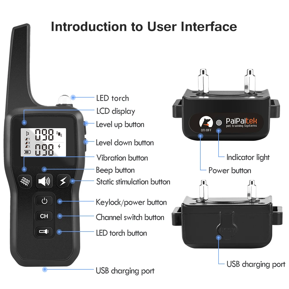 IPX7 Waterproof Rechargeable Dog Static Shock Collar Dog Pet Trainer ...