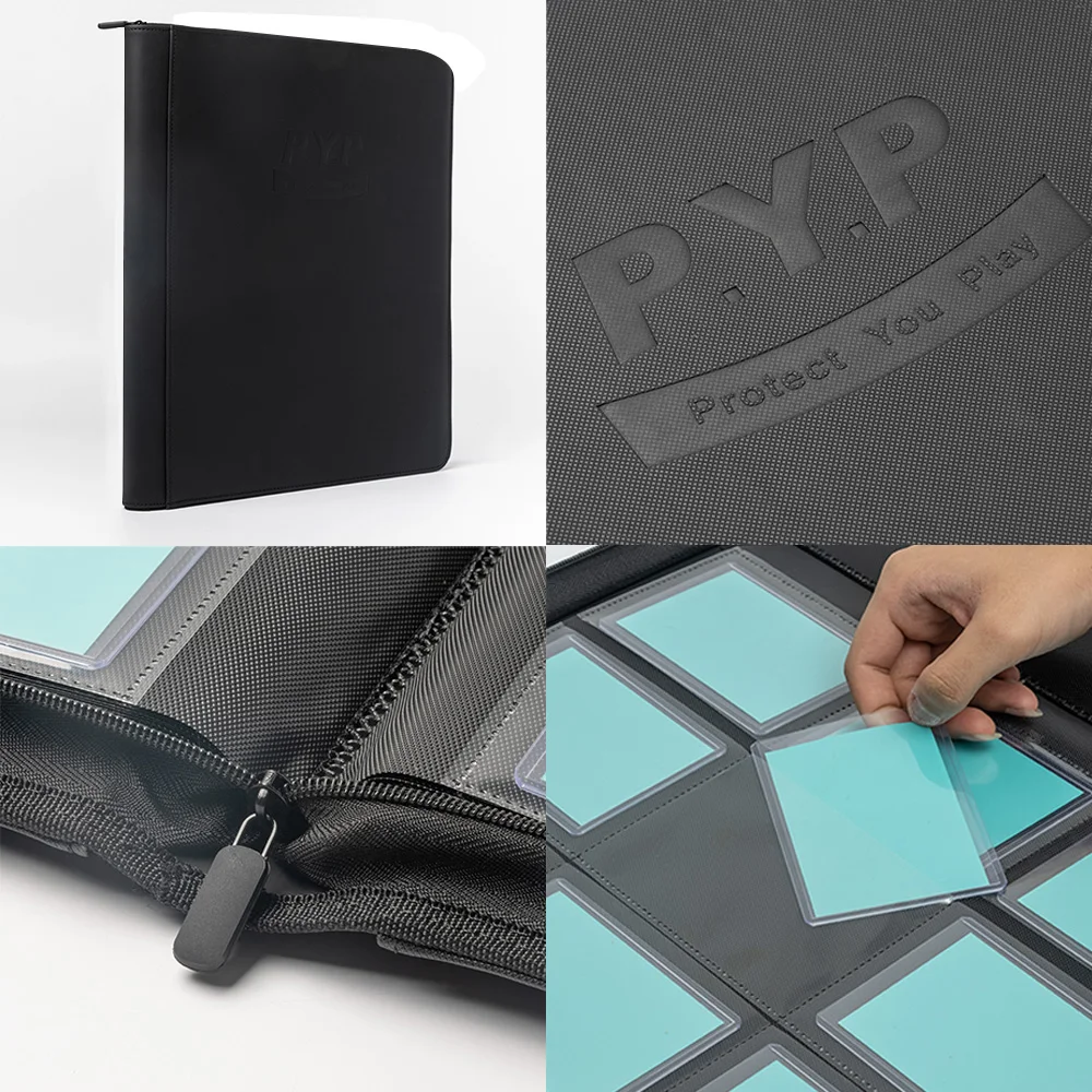 Toploader Binders 4 / 9 Pockets Custom Toploader Binder Custom Logo PU Leather Trading Card TCG Top Loader Card Binder