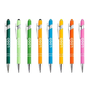 Novelty Metal Custom Logo 1.0mm Black Blue Ballpoint Pen with Engraved for Stylus Rubber Paint Orange Cheap Promotional Gifts