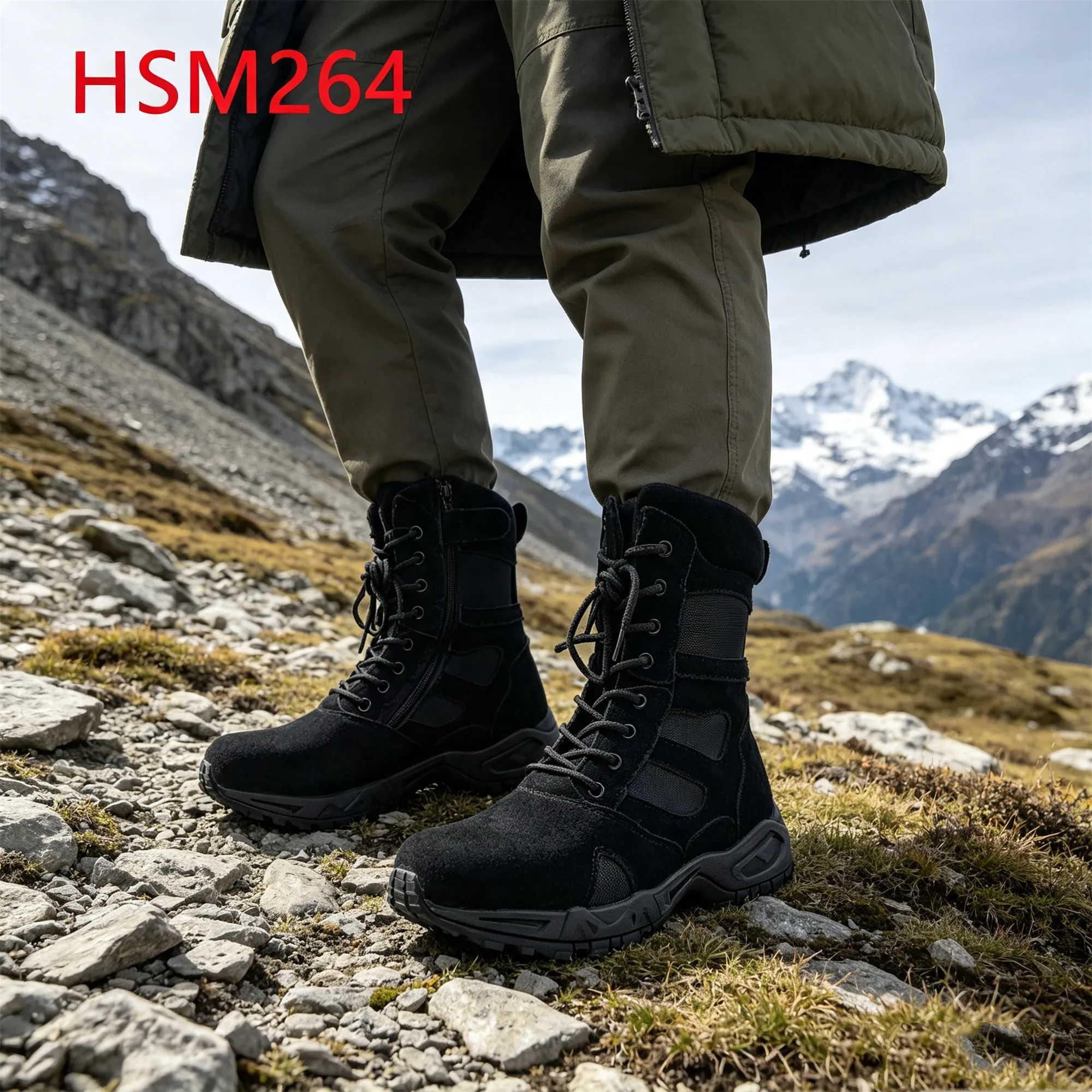 ZYF,Anti-tear Natural Suede Leather Black/tan Combat Boots rocky Terrain Support System Design Hua Singh Tactical Boots HSM264