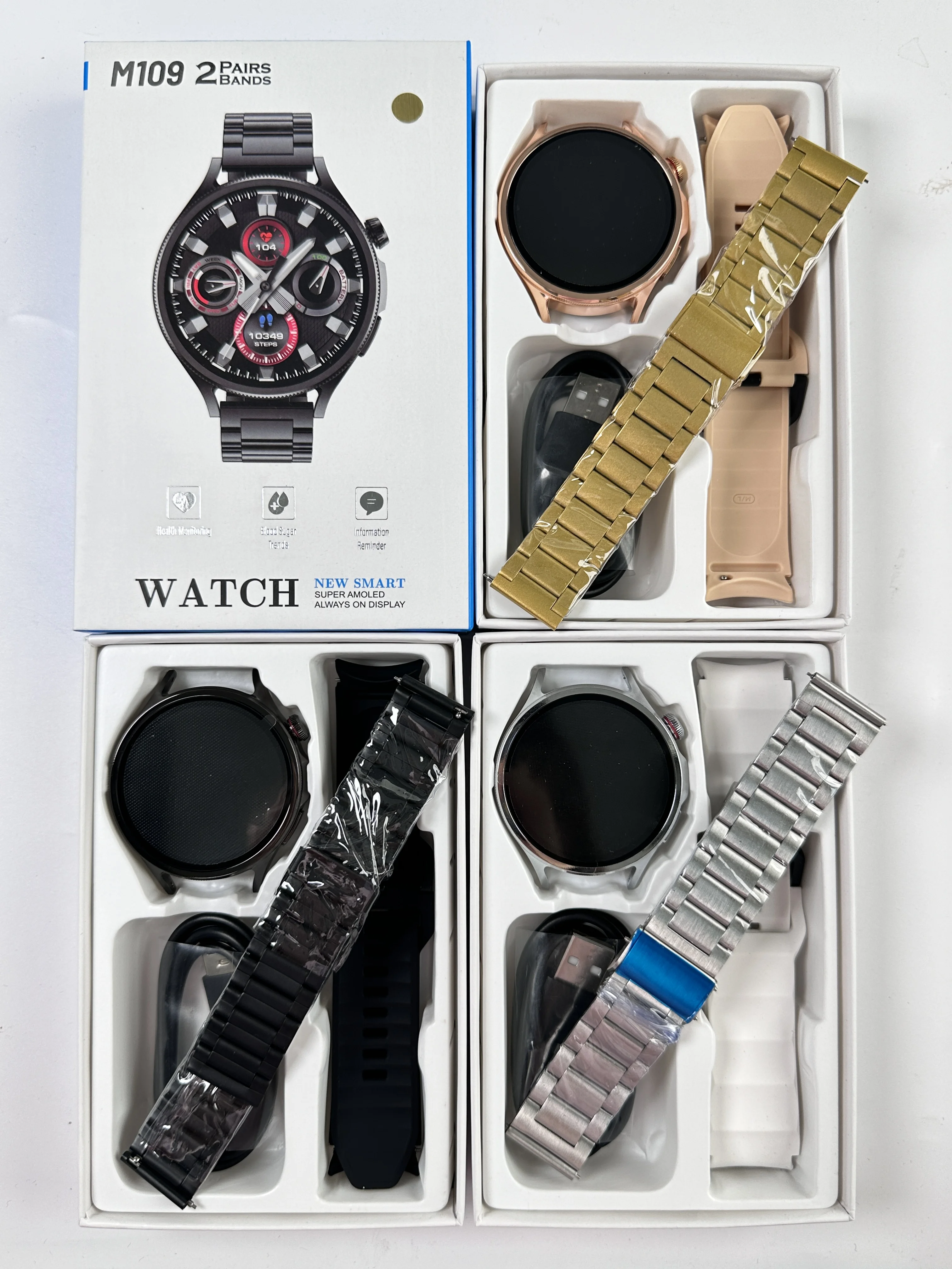 2024 Newest M109 Round Screen Smart Watch with Double Straps Reloj Fashion Band Smartwatch for IOS Android Mobile Phone