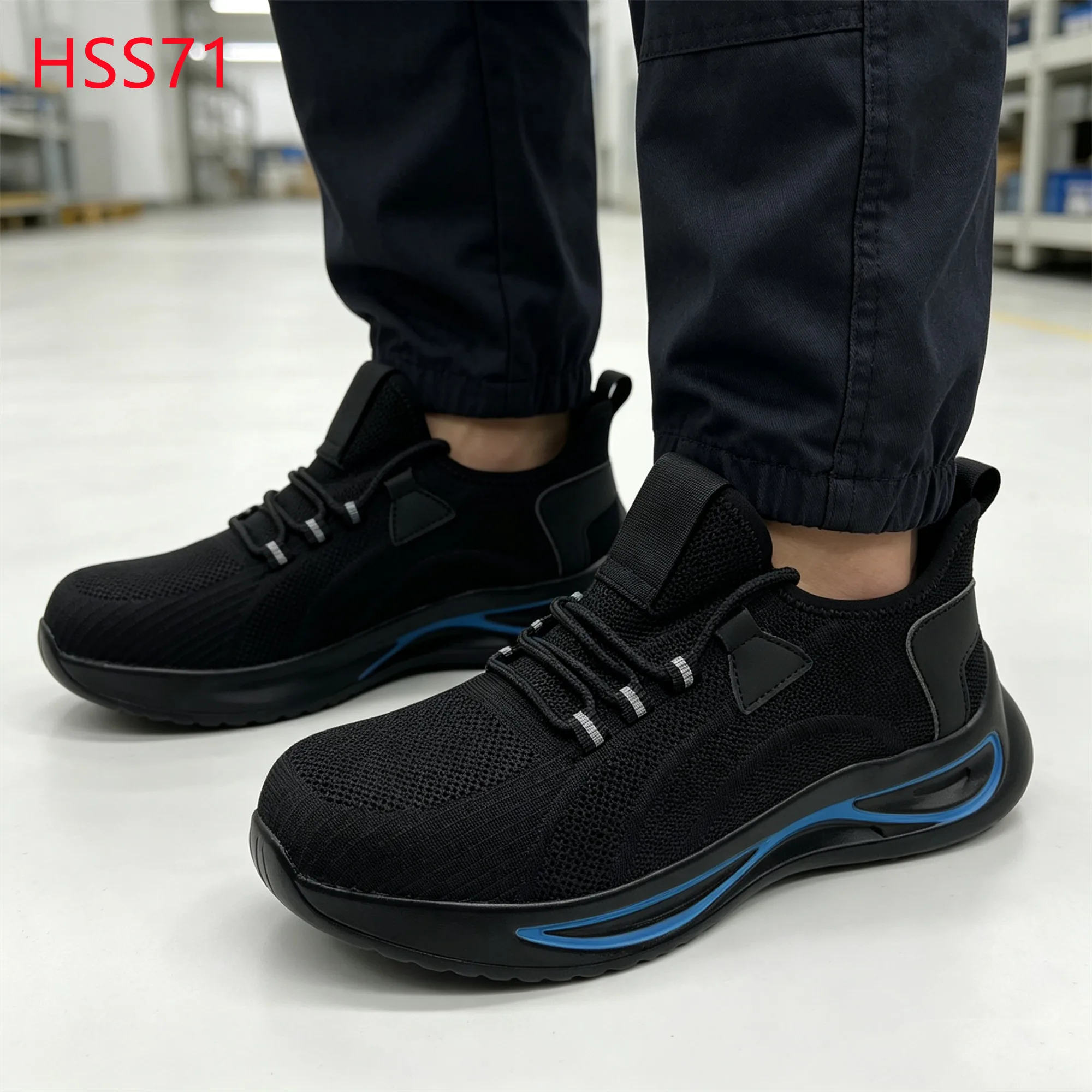 LXG,Functional Training Fly Knitted Fabric Fashion Safety Shoes Journey Steel Toe Insert Black&blue Hiking Boots for Sale HSS71