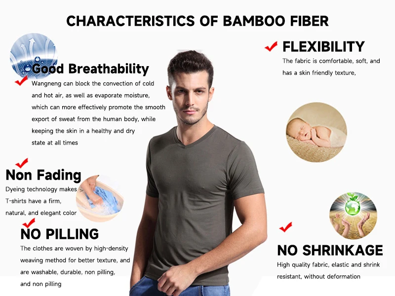 In Stock Custom Print Breathable Anti-Wrinkle Men's V-Neck Bamboo Oversized Sleep 220 Gsm Blank Bamboo T Shirt