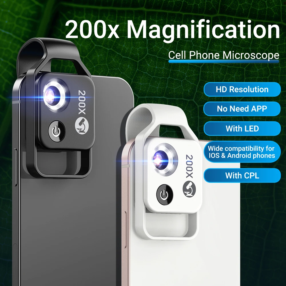 APEXEL Mobile LED Light Micro Pocket Macro Lenses 200X Magnification Microscope Lens With CPL for iPhone Samsung All Smartphones