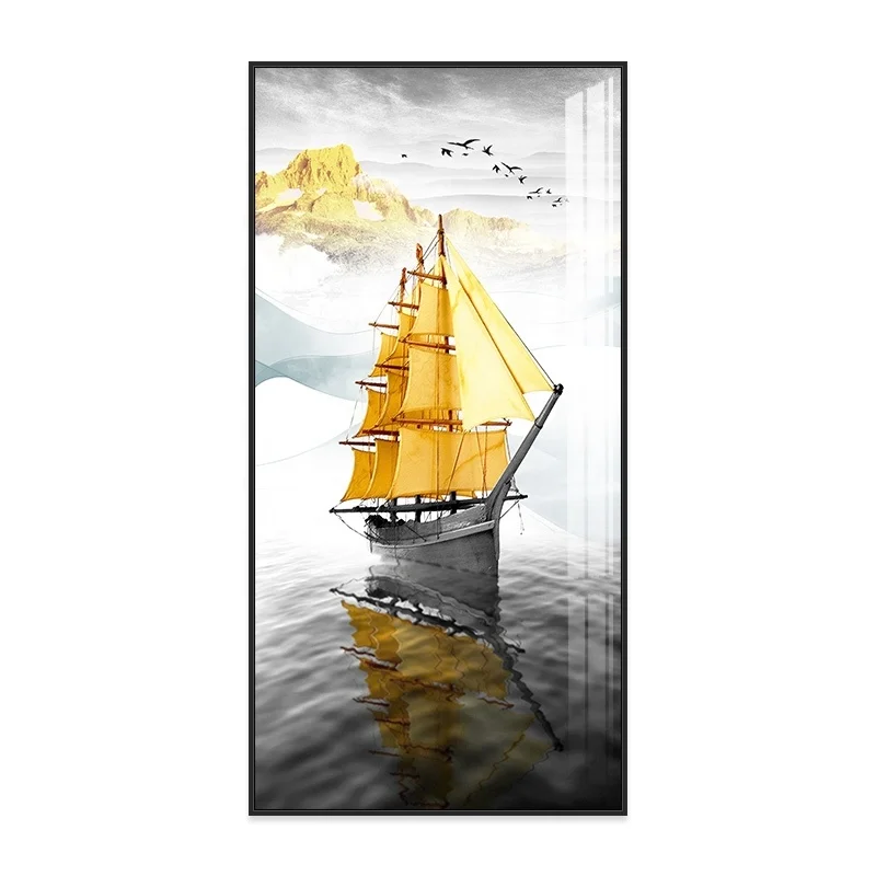 Sail Diamond Crystal Porcelain Painting 3d Wall Art Decorative Paintings Black Aluminum Frame