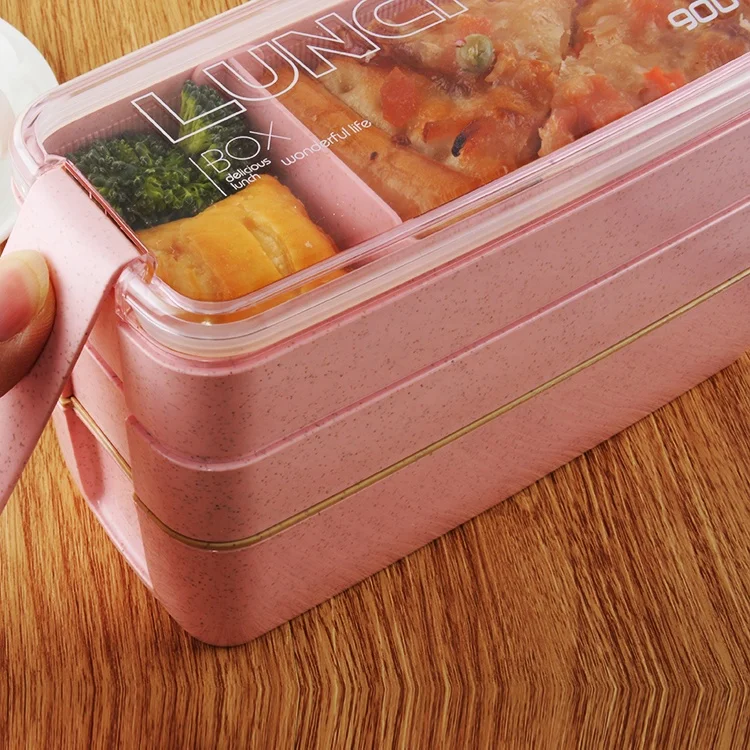 3 Layer Food Grade Eco Friendly Wheat Straw Plastic Students Bento Kid's Tiffin  Lunch Box 900 Ml with Fork and Spoon - China Kitchen Appliance and Kitchen  Equipment price