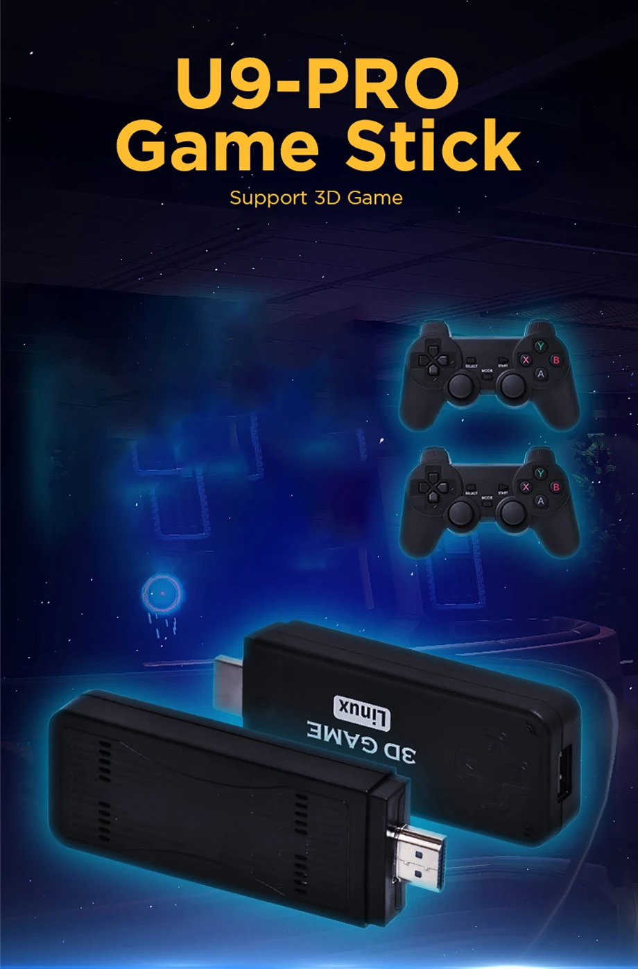 A Hot U9 Pro Game Stick 4k Hd Console 64gb 10000+ Retro Video Game ...