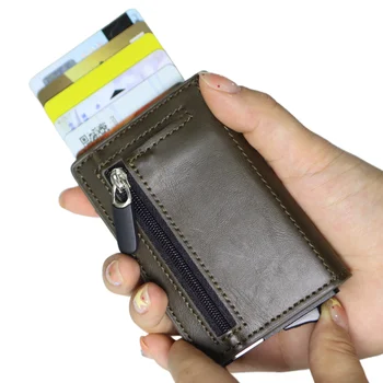 Wholesale metal wallet credit card holder leather aluminium id card holder pop wallet holder