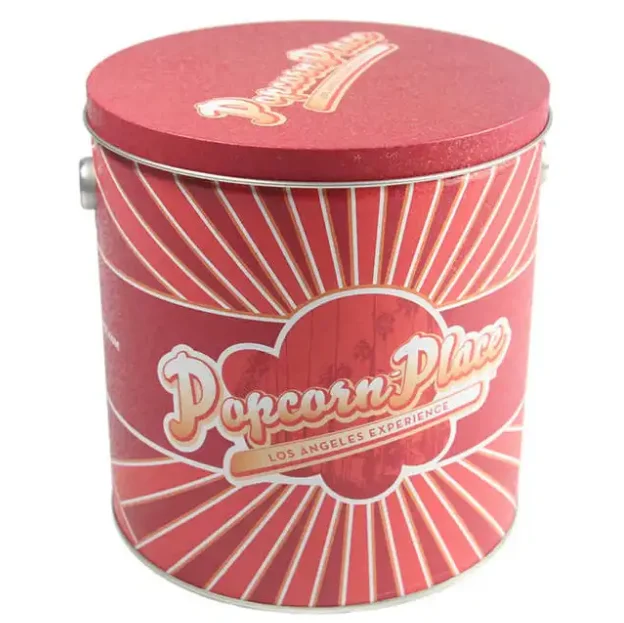 1 Gallon Custom Metal Empty Popcorn Tins Container Handle Popcorn Tin