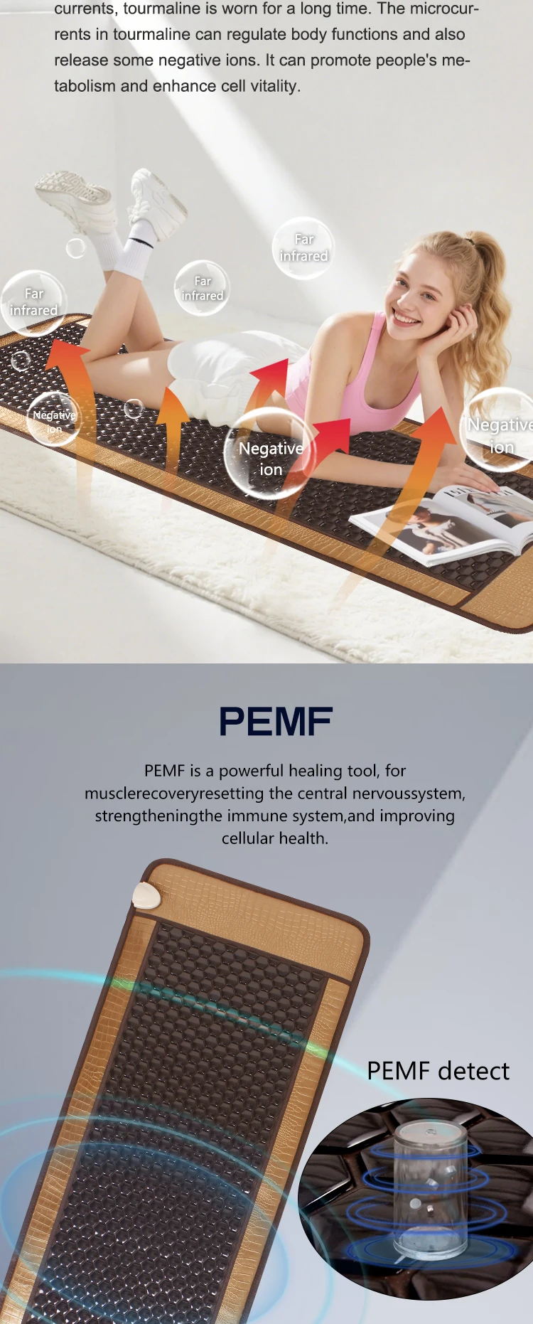 New Products Korea Tourmaline Mat Negative Ion Far Infrared Heating Mattress Physiotherapy Full Body Massage Mat With PEMF