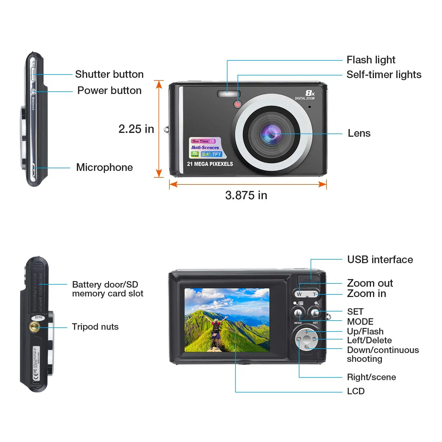 Cheap Digital Photo Camera OEM 2.4 Inch Professional Compact Camera With Smile Catch