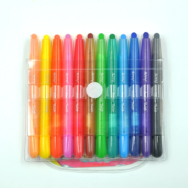 SUNNY Factory Output 12 Colors Non Toxic Mini Rotating Colorful Plastic Crayons Stick