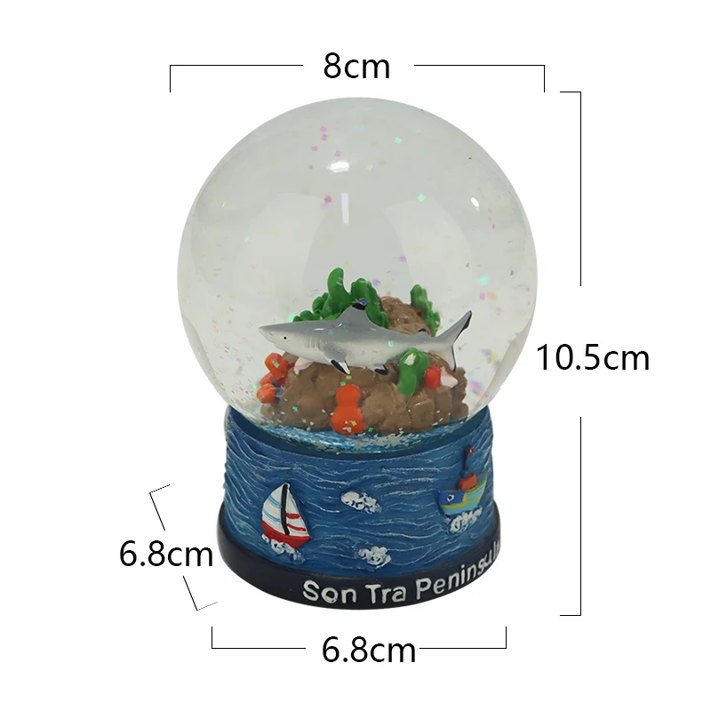 Cute Shark Snow Globe - 3D Resin Handmade Craft, Ocean Theme Home Decor & Marine Souvenir Gift for Kids Adults