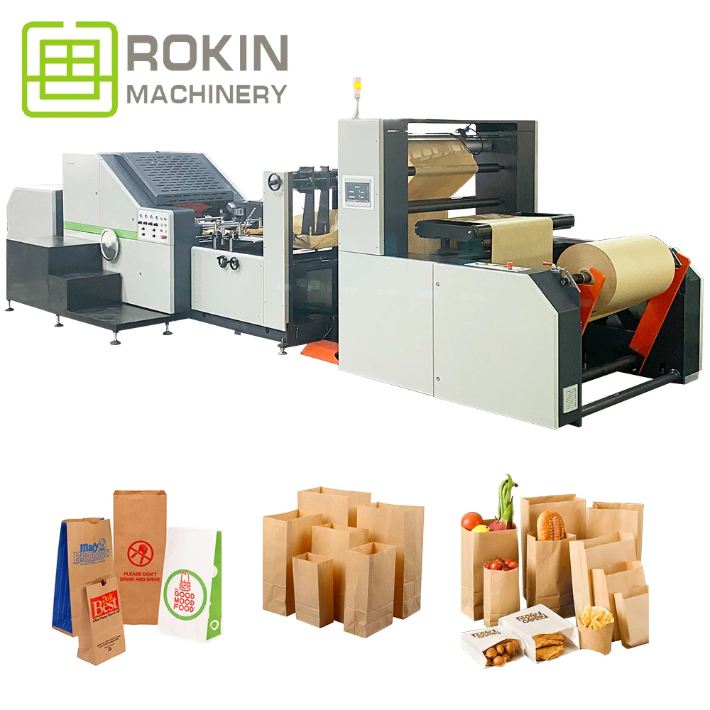 ROKIN   Paper Bag Making Machine With D Handle in Line