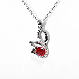 New Design Women Dainty Rose Platinum Plated GRA Swan Shape 1Ct Moissanite Pendant Necklace
