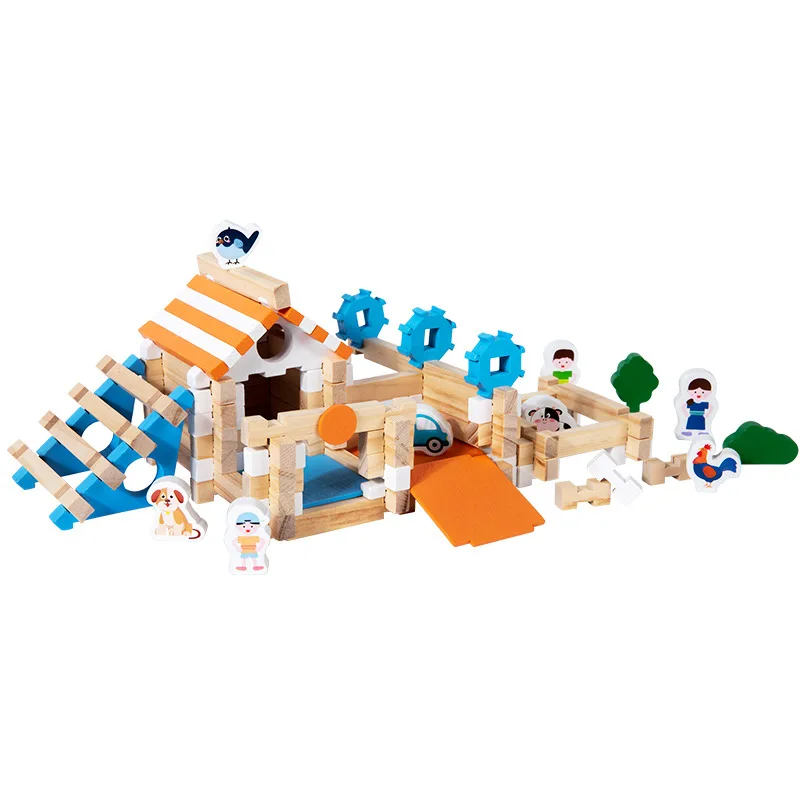 114-teilige Holz-Zapfen-und-Falz-Bausteine, kreative DIY-Baukasten, pädagogisches Kinderspielzeug für 2-7 Jahre