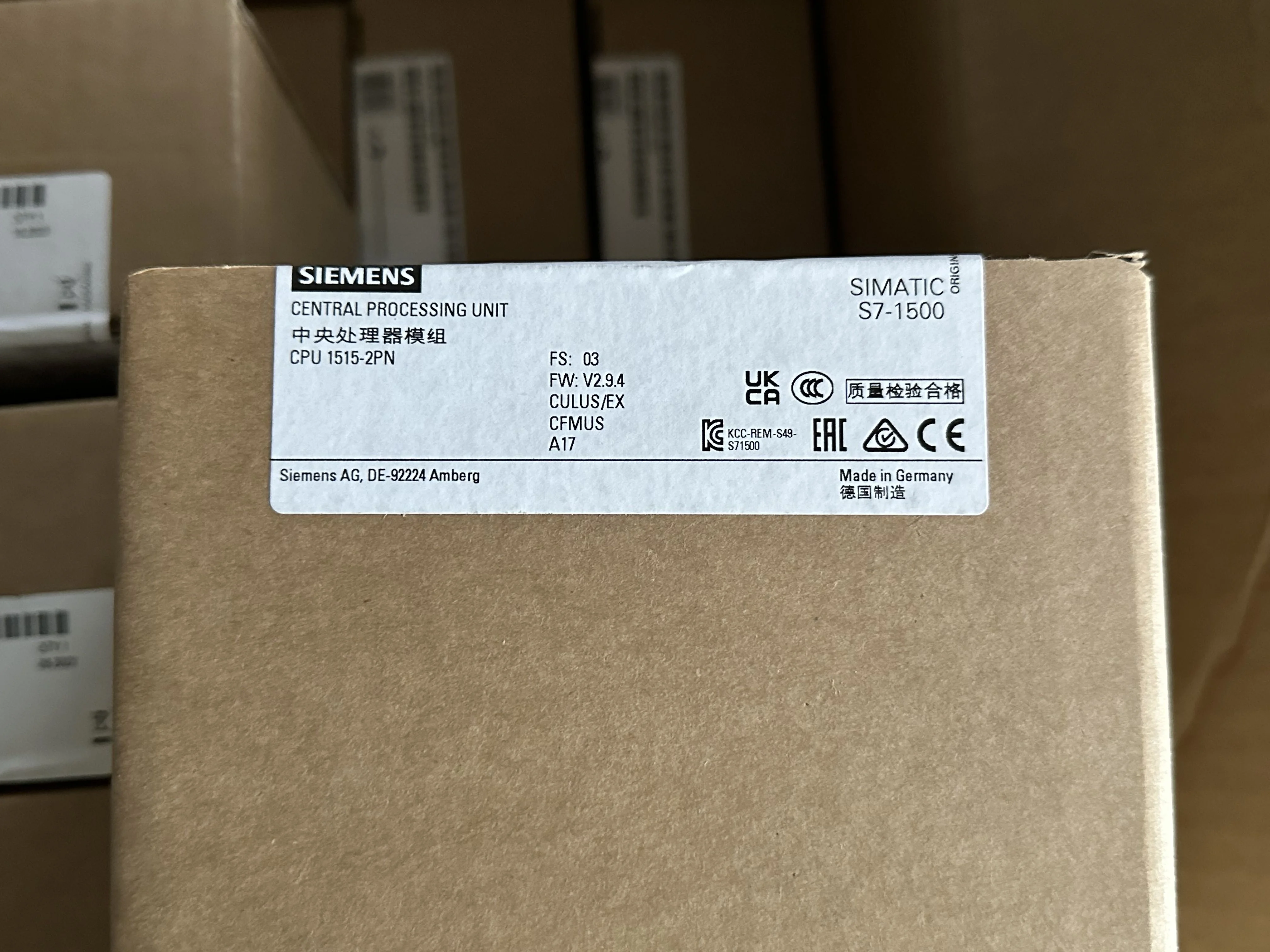 Orijinal Siemens S7 1500 PLC merkezi İşleme ünitesi SIMATIC S7